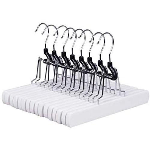 Amber Home Solid Gugertree White Wood Non Slip Collection Slack Hangers Wood Pant Hangers Wood Skirt Hangers Wood Clamp Hangers with Anti-Rust Hook Pack of 10