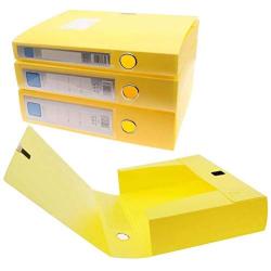 H&W 3 Pack, A4 Storage Archives Cases File Boxes Plastic with Lid, Boxes File, Height 35 55 75mm,Yellow (WG3-Z5)