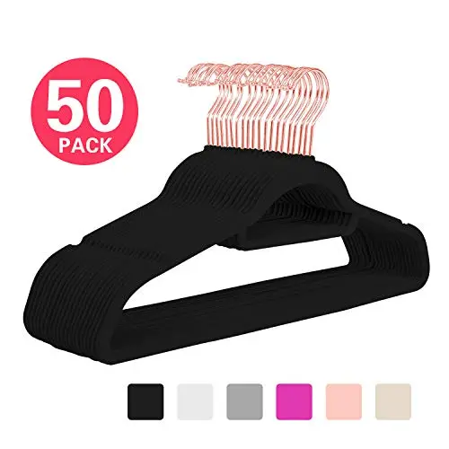 MIZGI Premium Velvet Hangers (Pack of 50) Heavyduty - Non Slip - Clothes Hangers Black - Copper/Rose Gold Hooks,Space Saving Suit Hangers with Accessory Bar MIZGI Premium Velvet Hangers (Pack of 50) Heavyduty - Non Slip - Clothes Hangers Black - Copper/Rose Gold Hooks,Space Saving Suit Hangers with Accessory Bar