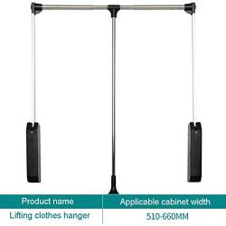 GWXYMJ Coat Rack Wardrobe Lifting Clothes Hanger, Automatic Rebound Cloakroom Hanger Rod, Wardrobe Pull-Down Adjustable Width Clothes Rail, Hydraulic Buffer Rod Hanger (Size : 450-600mm)