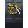 Yellow Sunflower and Boxwood Grapevine Wreath with Green Ferns and Burlap Bow for Summer Fall Farmhouse Front Door Decor; Personalized Monogram Option