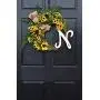 Yellow Sunflower and Boxwood Grapevine Wreath with Green Ferns and Burlap Bow for Summer Fall Farmhouse Front Door Decor; Personalized Monogram Option