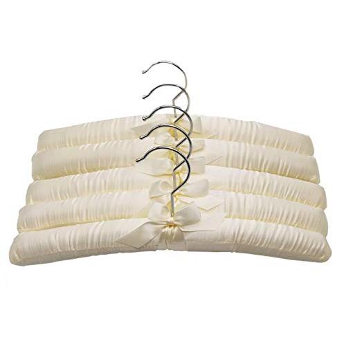 LUXEHOME Satin Padded Hangers for Delicate Wedding Dresses; Silk Hangers with Anti-Rust Heavy Duty Swiveling Chrome Hook for Winter Sweaters, Coats, Suit, Ivory White, Pack of 5