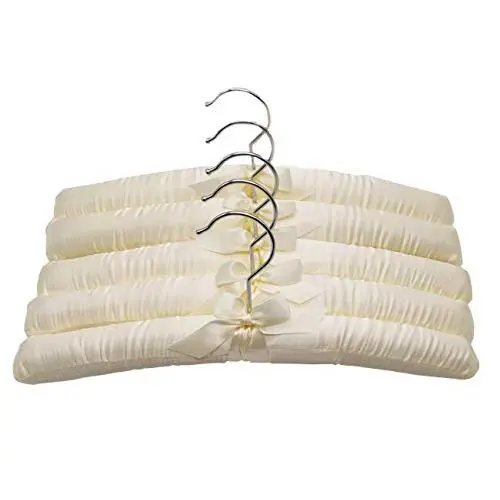 LUXEHOME Satin Padded Hangers for Delicate Wedding Dresses; Silk Hangers with Anti-Rust Heavy Duty Swiveling Chrome Hook for Winter Sweaters, Coats, Suit, Ivory White, Pack of 5