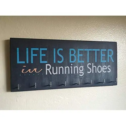 Race Medal Holder/Running Medal Hanger - LIFE IS BETTER IN RUNNING SHOES. Wood Wall Mounted Medal Organizer Race Medal Holder/Running Medal Hanger - LIFE IS BETTER IN RUNNING SHOES. Wood Wall Mounted Medal Organizer