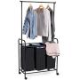 Heize best price Black 3 Bag Home Rolling Laundry Sorter Cart Hamper Clothes Organizer with Hanging Bar Closet System Storage Organizer Garment Rack Clothes Hanger Dry Shelf Heavy Duty(U.S. Stock)