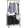 Heize best price Black 3 Bag Home Rolling Laundry Sorter Cart Hamper Clothes Organizer with Hanging Bar Closet System Storage Organizer Garment Rack Clothes Hanger Dry Shelf Heavy Duty(U.S. Stock)