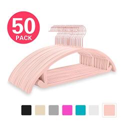 Premium Velvet Hangers (Pack of 50) Heavyduty-Non Slip No Shoulder Bump Suit Hangers-Copper/Rose Gold Hooks,Space Saving Clothes Hangers,Rounded Hangers for Coat,Sweater,Jackets,Pants(Blush Pink)