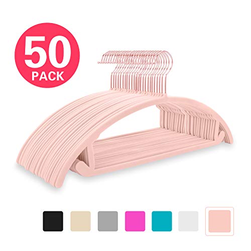 Premium Velvet Hangers (Pack of 50) Heavyduty-Non Slip No Shoulder Bump Suit Hangers-Copper/Rose Gold Hooks,Space Saving Clothes Hangers,Rounded Hangers for Coat,Sweater,Jackets,Pants(Blush Pink)