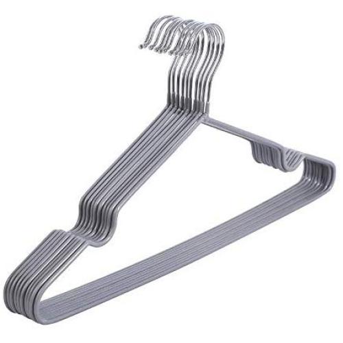 Clothes Hangers 10 Packs Metal Non-Slip Dip Plastic Adult Drying Rack Home Creative Hanger Stainless Steel Hangers (Color : Gray)