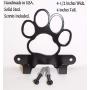 Dog Leash Hook Hanger. Dog Paw. Gloss Black Color. Made in USA. Solid Steel. Screws Included.