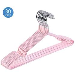 PeiQiH Standard Shirt Clothes Hangers, Heavy Duty Metal Not-Slip Rubber Coating Notched Durable and Slim Space Saving Coats Adult Hangers-a-pink/30 Pack 40x20cm