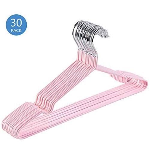 PeiQiH Standard Shirt Clothes Hangers, Heavy Duty Metal Not-Slip Rubber Coating Notched Durable and Slim Space Saving Coats Adult Hangers-a-pink/30 Pack 40x20cm