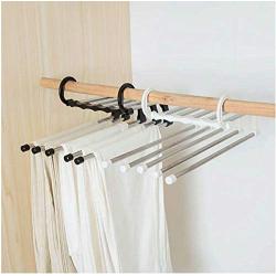 5pcs Random Color 5-in-1 Black White Pants Towel Scarf Adjustable Hangers Portable Multi-Function Stainless Steel Pants Cloths Hanger Organizer