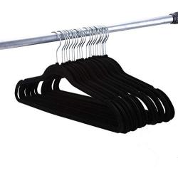 Greensen Velvet Hangers, 20 Pcs Heavy Duty Durable Non Slip Bar Clothes Suit Shirt Pant Hangers Organization Home (Black)