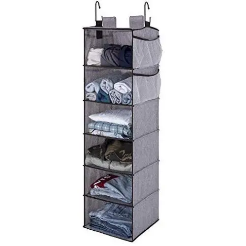 StorageWorks Hanging Closet Organizer, 6-Shelf Dorm Room Closet Organizers and Storage, Gray, 42”H x 12”W x 12”D