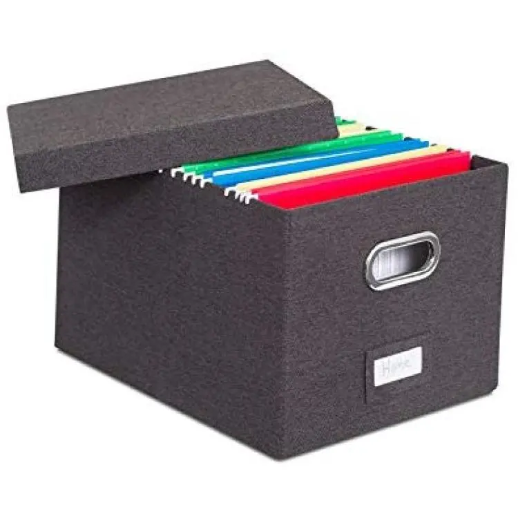 Internet's Best Collapsible File Storage Organizer Box with Lid - Decorative Linen Hanging Filing & Storage Office Box - LetterLegal - Strong Durable