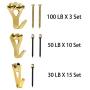 Picture Hangers, Picture Hanging Kits, 72 Pieces Picture Photo Frame Hooks for Heavy Duty Picture Hanging with Wall Mounting Nails Supports 30-100 lbs(Golden)