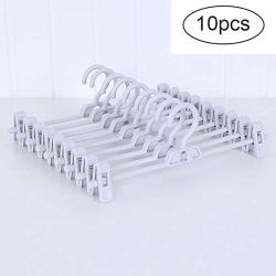 QHQH Pack of 10 Plastic Trouser Hangers, Non Slip Space Saving Clothes Garments Hanger Dry Wet Clothes Hangers with Adjustable Clips for Clothes Skirt Slacks Hats, 34.29.5cm