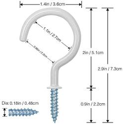 WaterLuu 20 Pack 2.9 Inches Ceiling Hooks,Vinyl Coated Screw-in Wall Hooks, Plant Hooks, Kitchen Hooks, Cup Hooks Great for Indoor & Outdoor Use - (20 White)