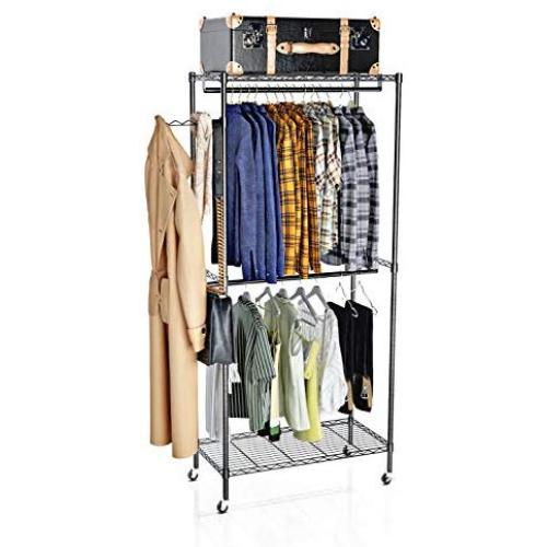 VIPEK 2 Tiers Wire Garment Rack Clothes Rack Portable Clothes Wardrobe Compact Wardrobe Storage Rack Organizer Hanger Bar Metal Clothing Shoe Rack with PP Wheels Side Hooks 35.43x17.72x75.98