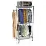 VIPEK 2 Tiers Wire Garment Rack Clothes Rack Portable Clothes Wardrobe Compact Wardrobe Storage Rack Organizer Hanger Bar Metal Clothing Shoe Rack with PP Wheels Side Hooks 35.43x17.72x75.98