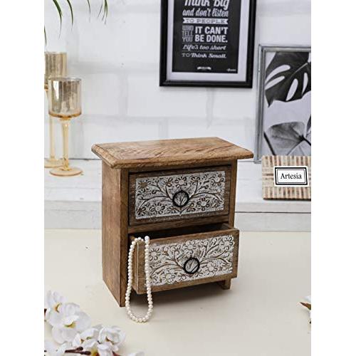 Artesia Wooden Handcrafted Floral Design Jewelry Boxes Organizer with Drawers