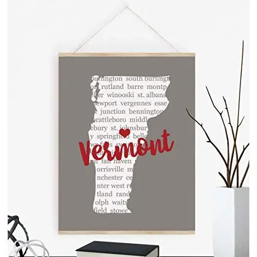 Any State You Choose, Vermont Art with Cities in Background with Poster Hanger Available Any State You Choose, Vermont Art with Cities in Background with Poster Hanger Available