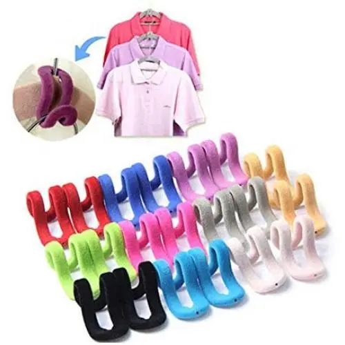 20Pcs Color Random Mini Flocking Clothes Hanger Hook Accessories Save Space Wardrobe Clothes Hanging Organizer Coat Hooks