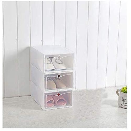VIOLETY 3pc Storage Shoes Boxes Clear Plastic Foldable Stackable Shoe Container Closet Shelf Organizer (Large, White)
