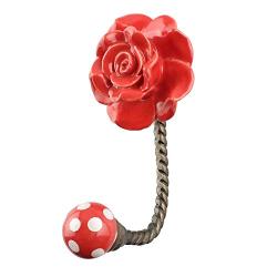 Indianshelf Handmade 1 Artistic Vintage Red Ceramic Flower Key Hooks Hangers/Key Holder for Wall Decorative