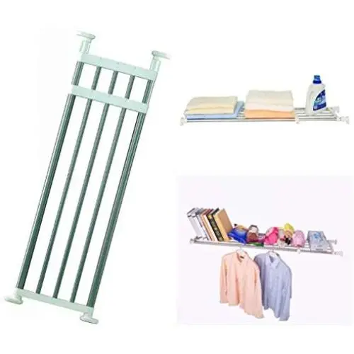 BAOYOUNI Expandable Closet Tension Shelf Adjustable Clothes Storage Rack Hanger Rod Organiser Ivory, 39.76-60.04 Inch