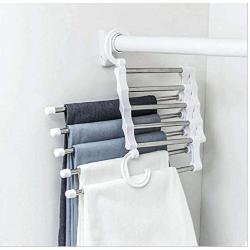 5pcs Random Color 5 in 1 Pant Rack Shelves Stainless Steel Clothes Hangers Multi-Functional Wardrobe Magic Hanger