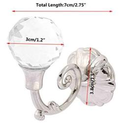 Yohii One Pair Clear Crystal Wall Decorative Tieback Hooks Hanger Multi Use Wall Hook Coat Hanger Silver Tone