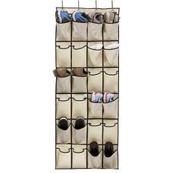 MISSLO Over The Door Shoe Organizer 24 Large Fabric Pocket Closet Accessory Storage Hanging Shoe Hanger, Beige