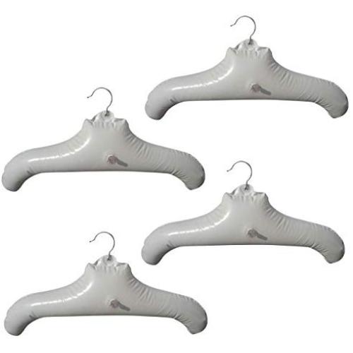 NewFerU Inflatable Hanger Travel X 4, White Round Shoulder, Portable Folding Clothes Drying Rack with Metal Hook, Space Saving Coat Storage Set Non Slip Foldable for Home Car Camping Indoor Outdoor