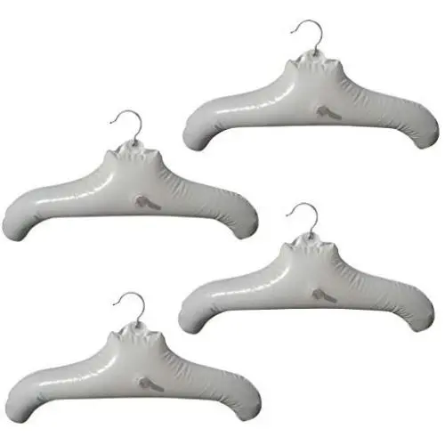 NewFerU Inflatable Hanger Travel X 4, White Round Shoulder, Portable Folding Clothes Drying Rack with Metal Hook, Space Saving Coat Storage Set Non Slip Foldable for Home Car Camping Indoor Outdoor