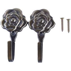 Sevenfly 2 Pcs Rose Pattern Metal Shower Curtain Hooks Wall Decorative Clothes Coat Hat Home Storage Hangers(Bronze)