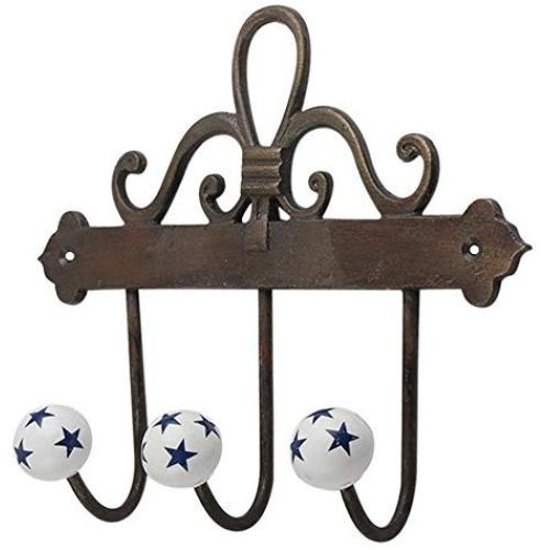 Indianshelf Handmade 1 Artistic Vintage Blue Ceramic Star Clothes Hooks Hangers/Key Hooks for Purse