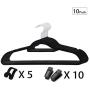 Non-Slip Velet Clothes Hangers -10 Pack - with 5pcs Connector Hooks and 10pcs Clips - Hold Up-To 10 Lbs - for Suit Dress Pants Tie Belt Scarf