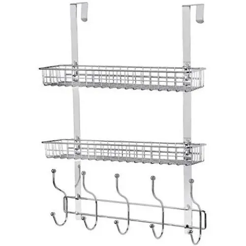 Coat Rack, MILIJIA Over The Door Hanger with Mesh Basket, Detachable Storage Shelf for Towels, Hats, Handbags, Coats (Chrome-2 Layer) Coat Rack, MILIJIA Over The Door Hanger with Mesh Basket, Detachable Storage Shelf for Towels, Hats, Handbags, Coats (Chrome-2 Layer)