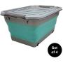 HOMZ Store N Stow(TM) 12 Gallon Latching Container with Wheels, Grey and Teal Base with Clear Lid Collapsible Storage, Set of 4, 4 Sets