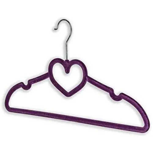 BriaUSA Clothes Hangers Heart Shaped Slim Flocked Hangers, Sturdy with Steel Swivel Chrome Hooks ? Purple ? Set of 10