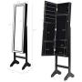 Giantex Mirrored Jewelry Cabinet Armoire with Mirror w/Resin Diamond Design Standing Storage Organizer Boxes with Full-Length Mirror, Earring Slots Holes, Necklace Hooks, Storage Shelves, Black