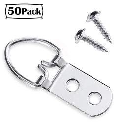 A+Selected 50 Pack D-Ring Hangers Set for Hanging Picture Frame, Picture Hanging Kits with Self Tapping Screws, 2-Holes Hanger for Heavy Duty Mounting