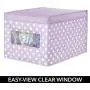 mDesign Decorative Soft Stackable Fabric Closet Storage Organizer Holder Boxes - Clear Window, Lid, for Child/Kids Room, Nursery - Large, Collapsible Foldable - Polka Dot Print - 4 Pack - Light Purple