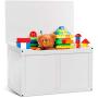 Costzon Toy Storage Chest Organizer, Wooden Toy Boxes with 2 Safety Hinge & Lid for Kids (White)