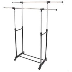 Cypressshop Adjustable Garment Hanging Rolling Double Rack Bar Adjustable Clothing Rail Hanger Clothes Dryer Drying 32” with Hanger Steel Indoor Outdoor Use Home Furniture