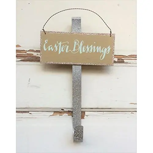 AGD Spring Easter Decor ? Easter Blessings Gold Glitter Wreath Door Hanger