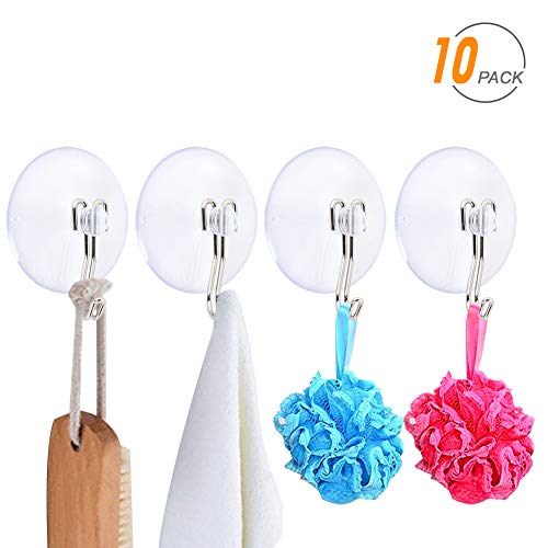 Suction Cup Hooks, SUNDOKI 10 Pack Vacuum Kitchen Towel Hooks Wreath Hangers for Bathroom Shower Smooth Tile, Glass and Mirror (1.97 Inch)